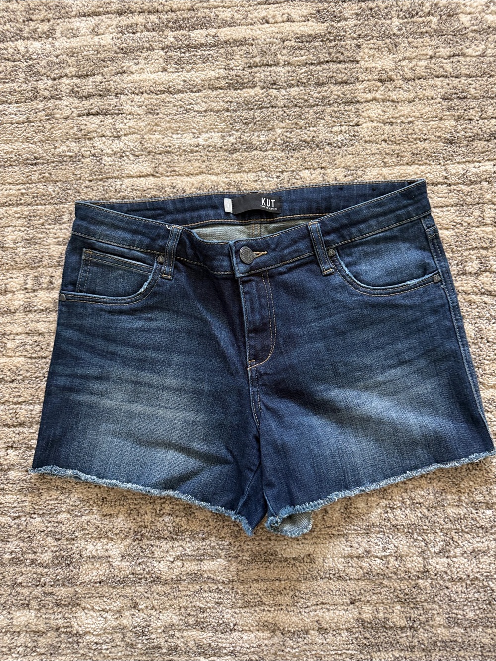 Kut from the Kloth Dark Navy Frayed Hem Denim Shorts